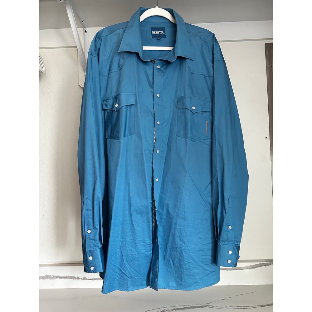 Resistol Men's Pearl Snap Long Sleeve‎ Button Up Shirt Sz 3XL Western Rodeo Blue